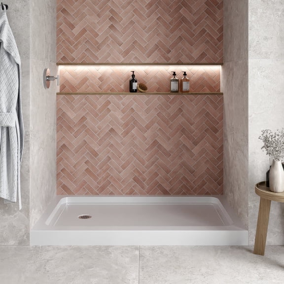 Streamline 60 in. x 36 in. Alcove Acrylic Shower Base With Left, Center or Right Drain / Glossy Black or White