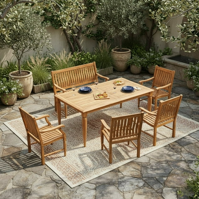 Cambridge Casual Pacific Teak Outdoor Dining Patio Set, 6pc