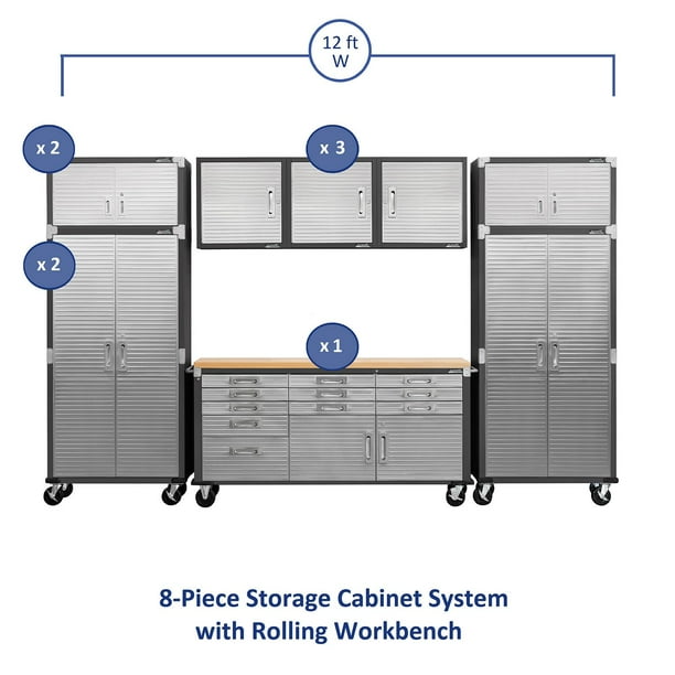 Seville Classics UltraHD 8-Piece Steel Garage Cabinet Storage Set