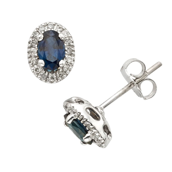 Oval Cut Genuine Gemstone & 0.16 CT.T.W. Diamond Halo Stud Earrings in 14K Gold