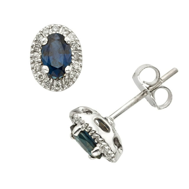 Oval Cut Genuine Gemstone & 0.16 CT.T.W. Diamond Halo Stud Earrings in 14K Gold
