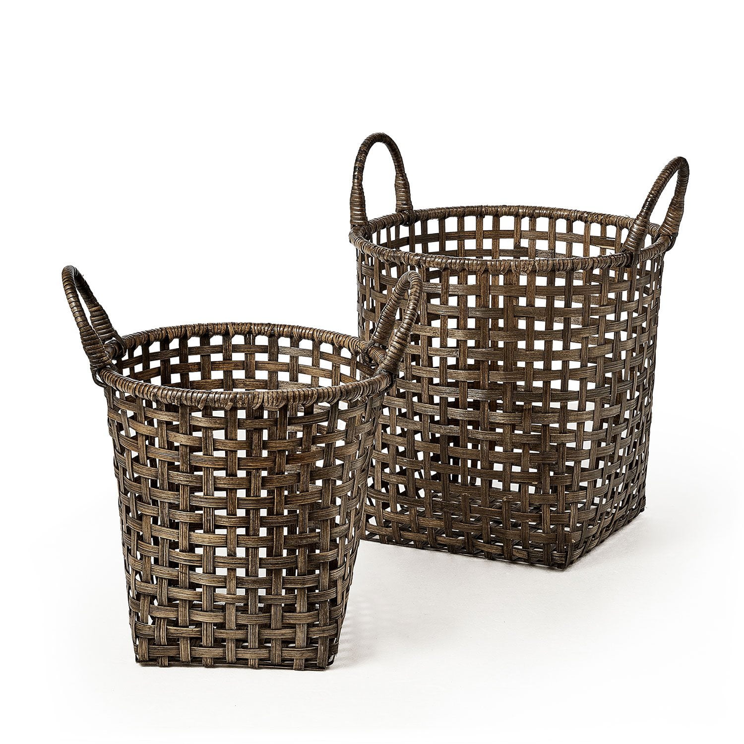 Baskets Open Crosshatch Weave Bamboo with Ear Handles, Set