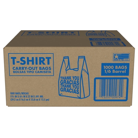 T-Shirt Carry-Out Bags, 11.5" x 6.5" x 22" 1,000 ct.