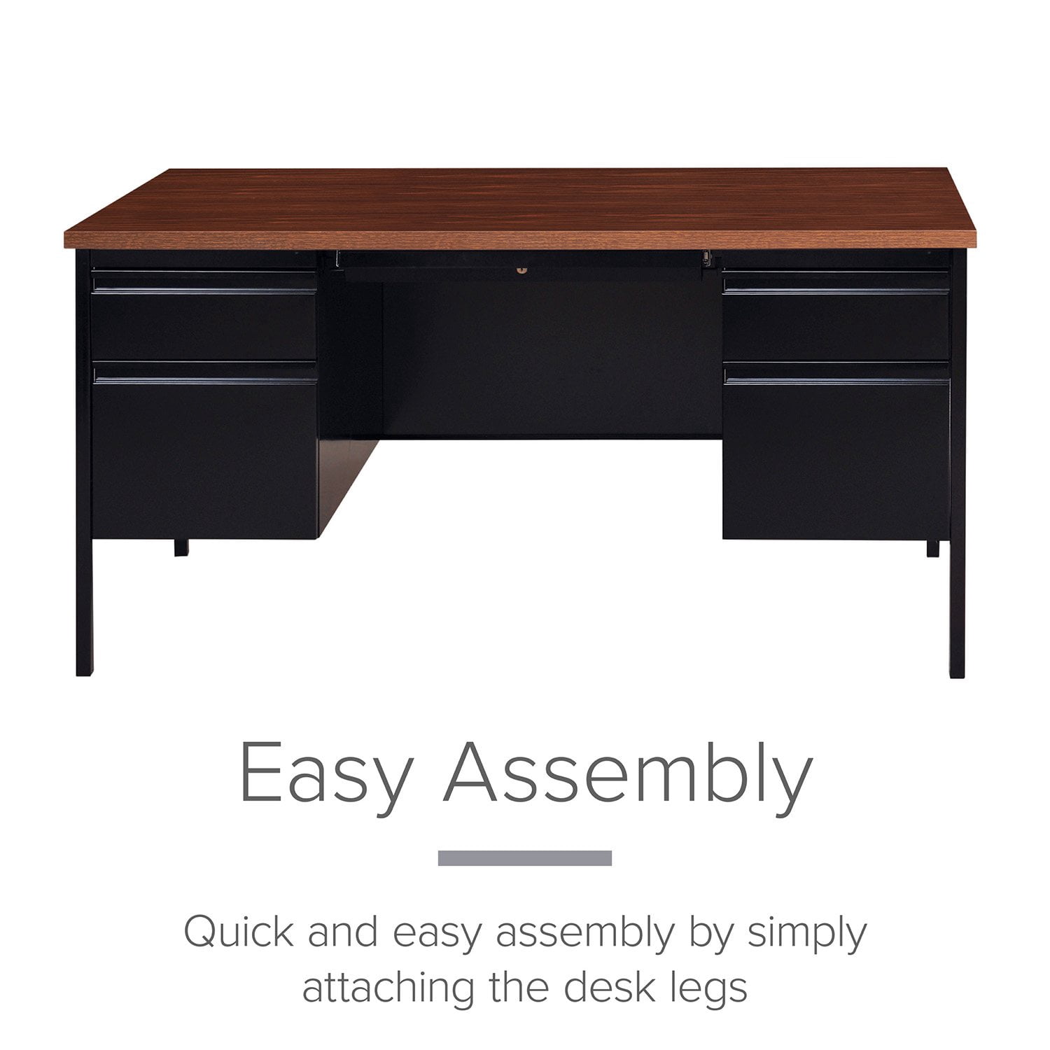 Hirsh Double Pedestal Office Desk With Center Drawer, Black/Walnut