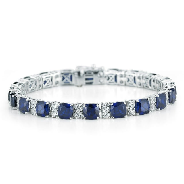Cushion Cut Lab Created Gemstone Tennis Bracelet in Sterling Silver