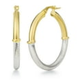 thumbnail image 3 of Two Tone High Polish & Textured Hoop Earrings in 14K Gold, 3 of 5