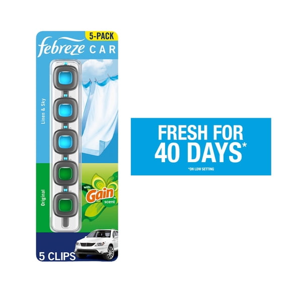 Febreze Car Air Freshener Vent Clips, Linen & Sky and Gain Original, 5 ct.