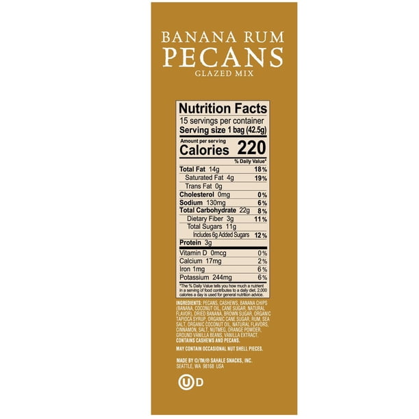 Sahale Snacks Banana Rum Pecans Glazed Mix, 1.5 oz., 15 pk