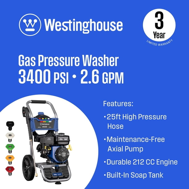 3400 PSI Westinghouse 2.6 GPM Gas Powered Heavy Duty Pressure