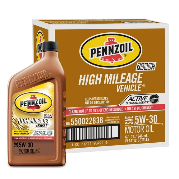 Pennzoil High Mileage Motor Oil 5w30 6-pack/1 quart bottles