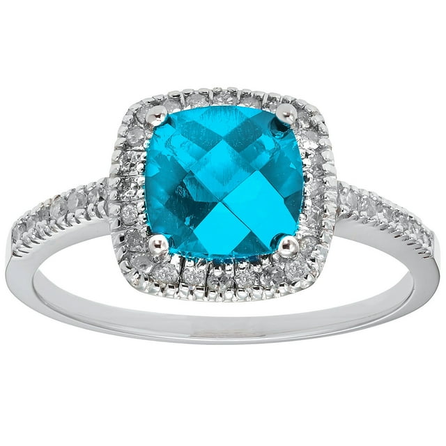 Cushion Cut Gemstone & 0.18 CT.T.W. Halo Diamond Ring in 14K Gold