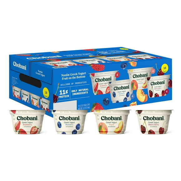 Chobani Nonfat Greek Yogurt Fruit On The Bottom Variety Pack, 5.3 oz., 16 ct.