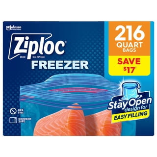 Ziploc Brand Quart Freezer Storage Bags, Stay Open Design, Easy to Fill, 216 ct.
