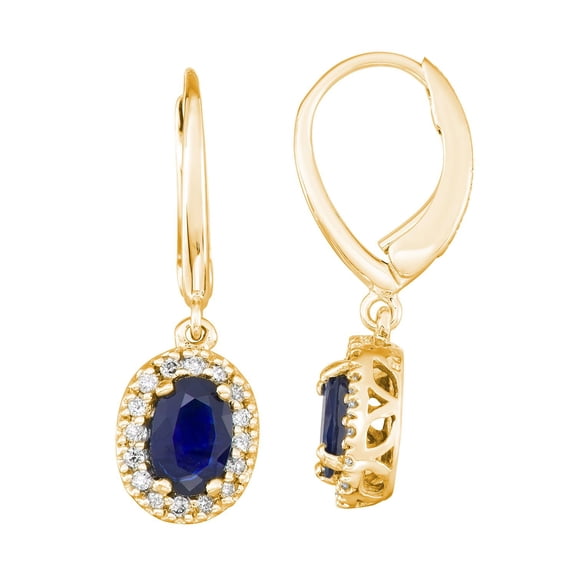Oval Cut Genuine Gemstone and 0.16 CT. T.W. Diamond Dangle Earrings in 14K Gold