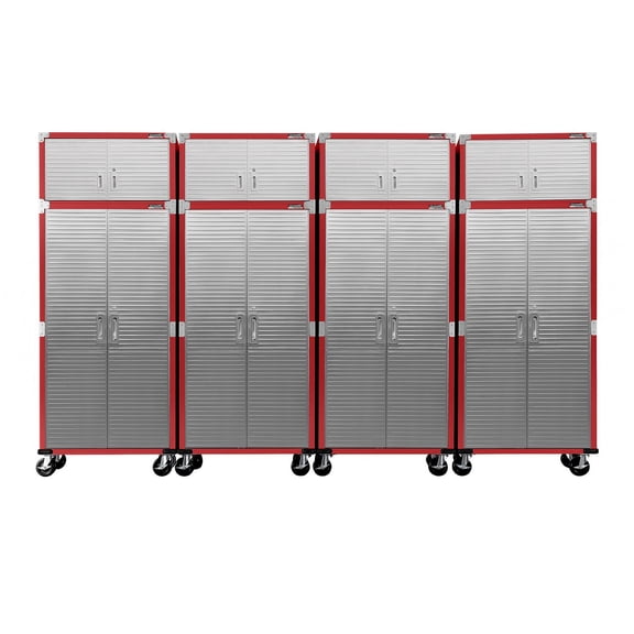 Seville Classics UltraHD 8-Piece Rolling Steel Garage Storage Cabinet With Stacker Set, 12 Feet Wide