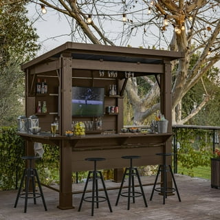 Keter 7.5' x 6.5' Signature Collection Resin Outdoor Bar Gazebo, Pine
