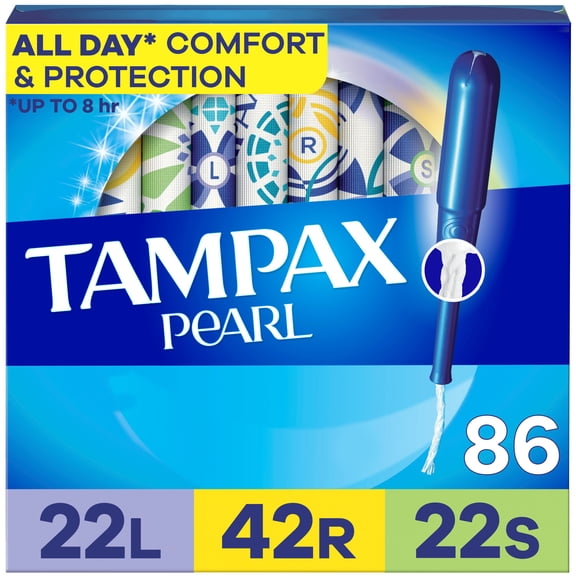 Tampax Pearl Tampons Trio Pack, Unscented, Light, Regular & Super, 86 ct.