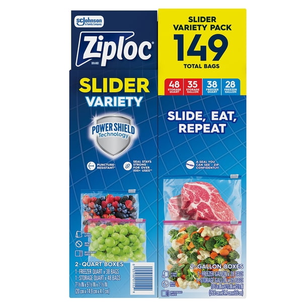 Ziploc Gallon Quart Freezer and Storage Slider Bags Variety Pack