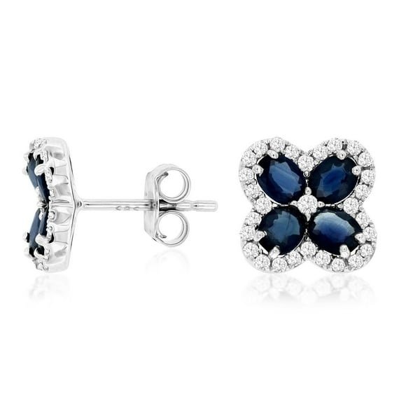 Oval Cut Gemstone & 0.35 CT.T.W. Diamond Clover Stud Earrings in 14K Gold