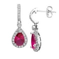 thumbnail image 1 of Pear Cut Gemstone & Halo Diamond Tear Drop Dangle Earrings in 14K Gold, 1 of 4