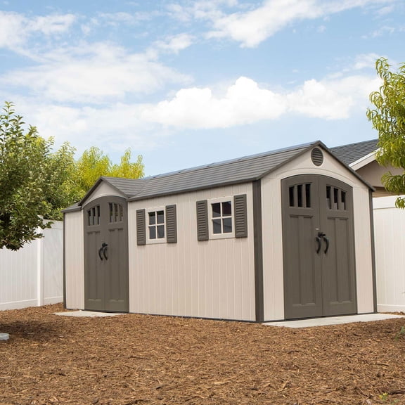 Lifetime 8' x 17.5' Outdoor Storage Shed Dual Entry, Tan