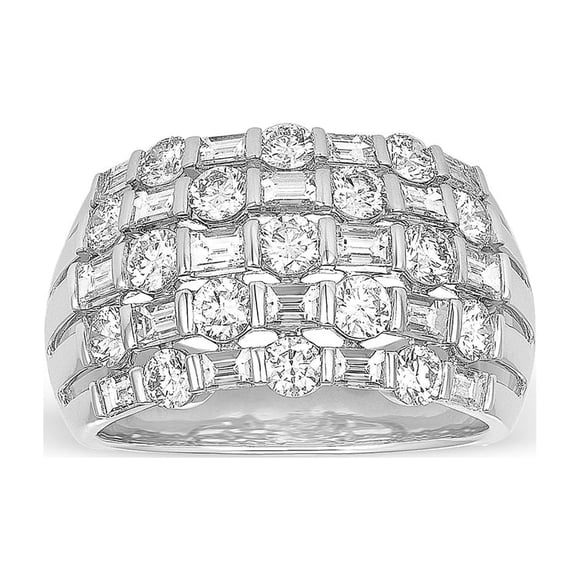 2.40 C.T.TW Round and Baguette Cut Diamond Band Ring in 14K Gold