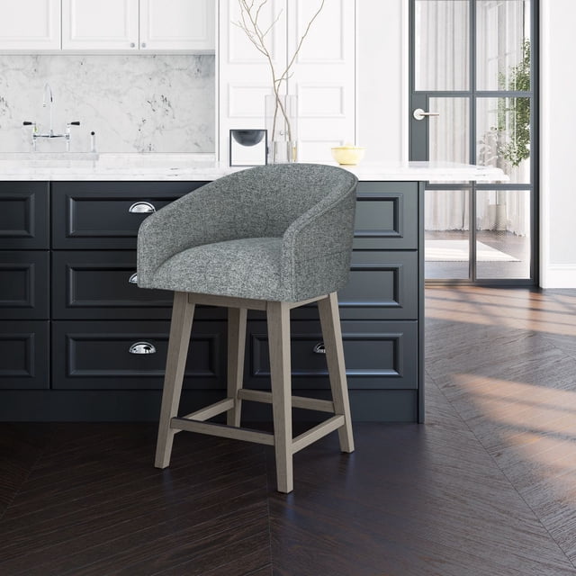 HH2 Home Upholstered Barrel Back Wood Adjustable Height Swivel Bar Stool