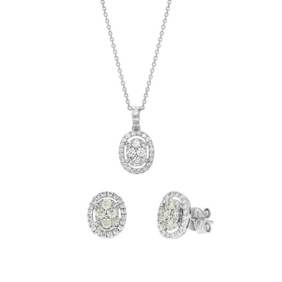 0.80 C.T. TW Oval Shaped Diamond Earrings and Pendant Set in 14K Gold
