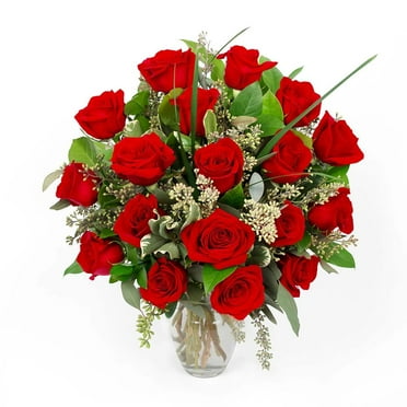 Member's Mark Red Roses and Greenery Vase Arrangement, choose stem count