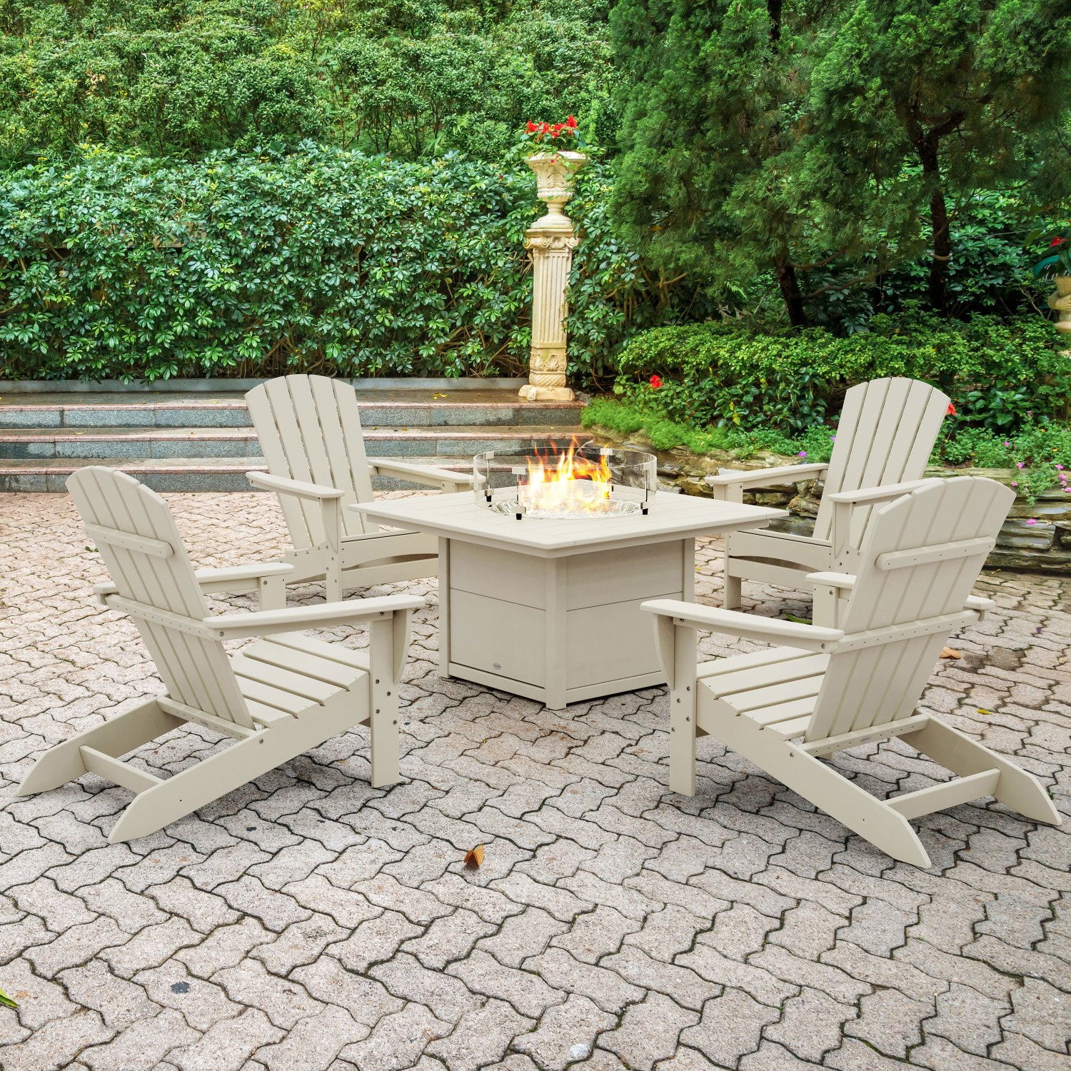 POLYWOOD Gulf Shores Adirondack Conversation Set with Fire Pit Table, 5pc, image size:1500x1500