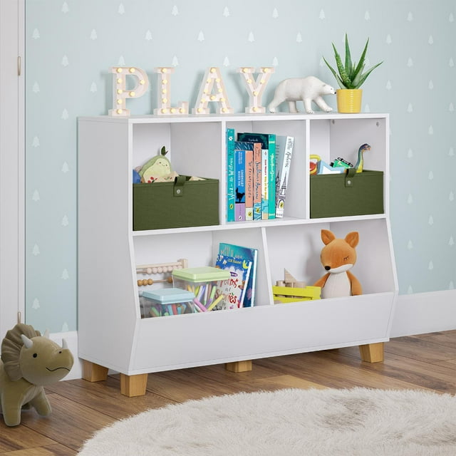 RiverRidge Kids Catch-All 35" Toy Organizer with Cubbies and Two 5" Fabric Bins
