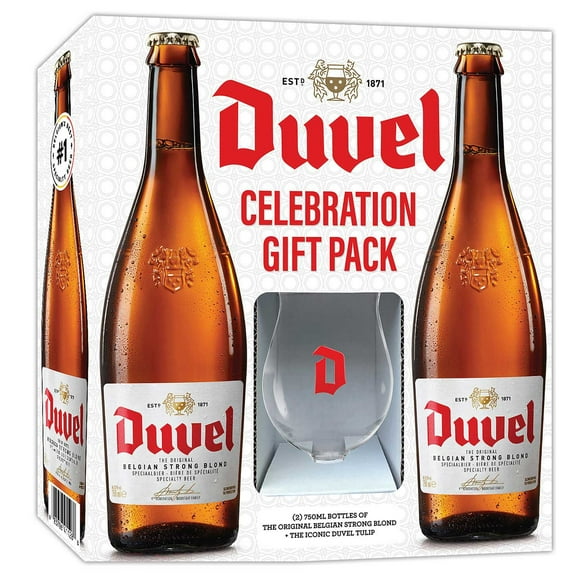 Duvel Belgian Strong Blonde Ale Beer Celebration Gift Pack, 750 ml bottle, 2 pk. with Tulip Glass
