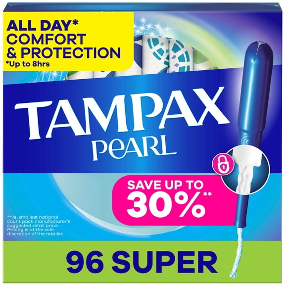 Tampax Pearl Super Tampons, Unscented, 96 ct.