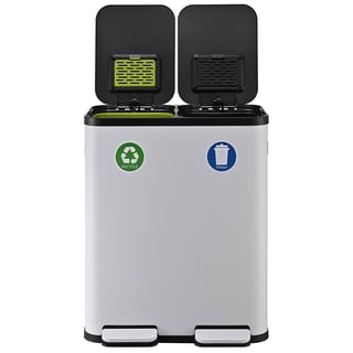 Simpli-Magic 16 Gallon (30L x 30L) Dual Compartment Step Trash Can, Multiple Colors – Kitchen Garbage Can with Slow-Close Lids – Waste & Recycling Bins, Odor Control, Hands-Free, Easy to Clean