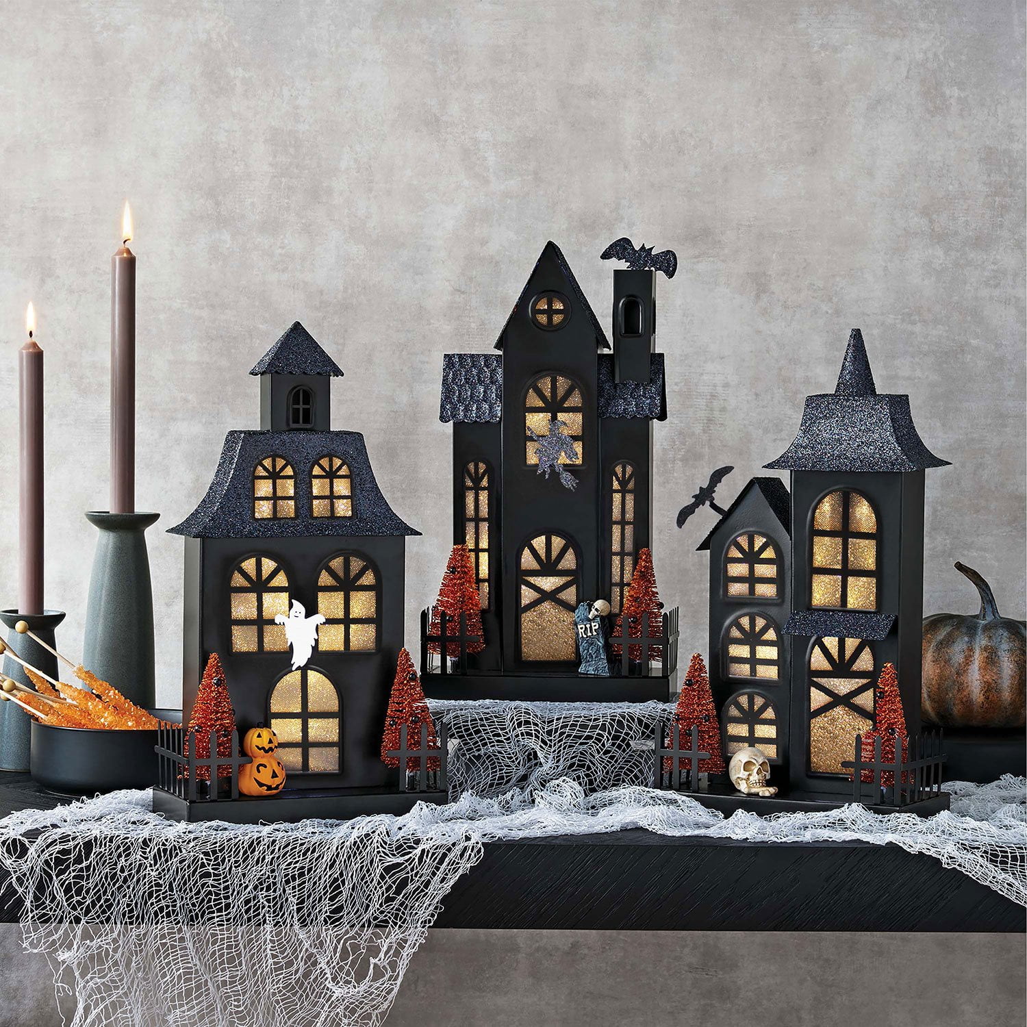 Member's Mark Pre-Lit Metal Halloween Houses, Set of 3 - Samsclub.com