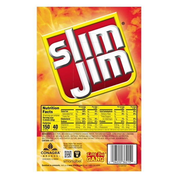 Slim Jim Beef Jerky Meat Sticks Original, 0.28 oz Stick, 120 Sticks/Box