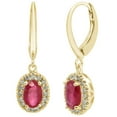 thumbnail image 1 of Oval Cut Genuine Gemstone and 0.16 CT. T.W. Diamond Dangle Earrings in 14K Gold, 1 of 6