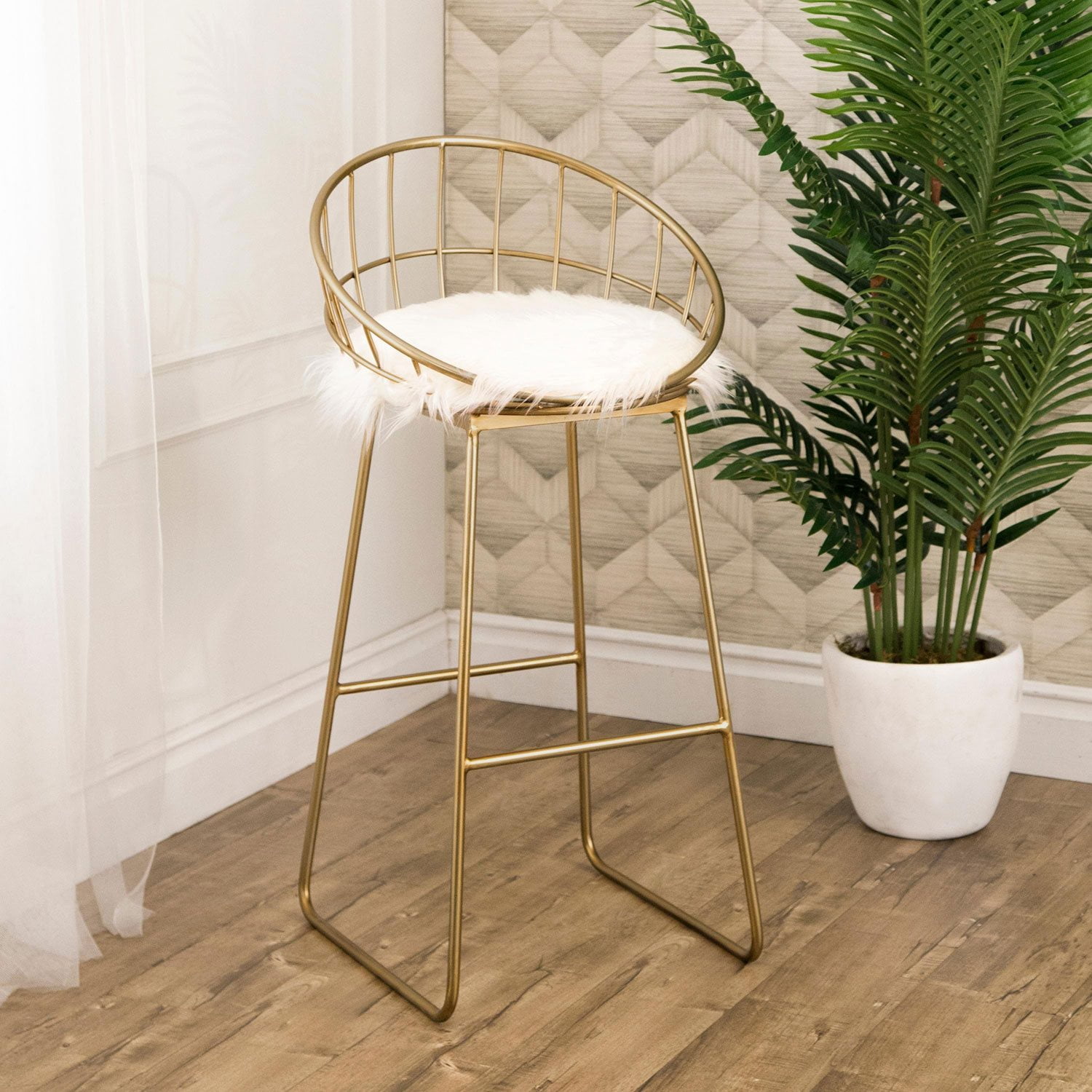Lila Modern Gold Finished Iron Frame Faux Fur Bar Stool - Samsclub.com