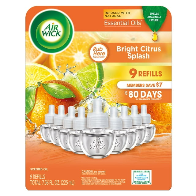 Air Wick Plug In Scented Oil Air Freshener Refills, Bright Citrus, 9 refills