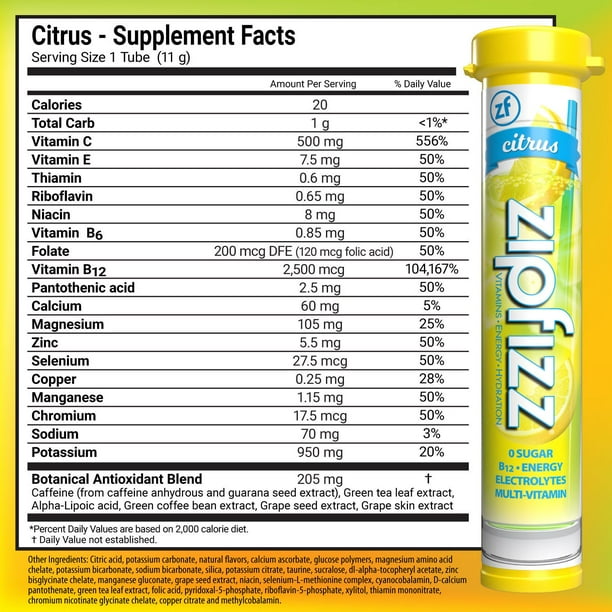 Zipfizz Energy Multi-Vitamin Hydration Drink Mix, Citrus, 20 ct