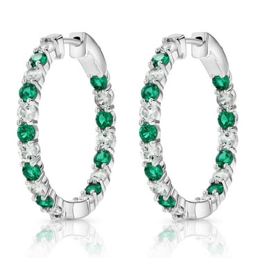 Lab Created Gemstone Huggie Hoop Earrings in Sterling Silver