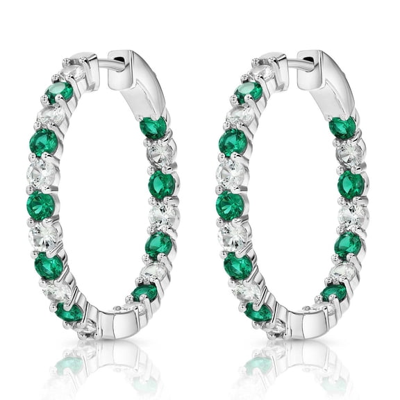 Lab Created Gemstone Huggie Hoop Earrings in Sterling Silver