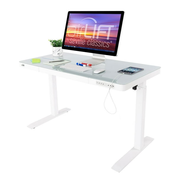 airLIFT Electric Sit-Stand Desk with Tempered Glass Top, Assorted