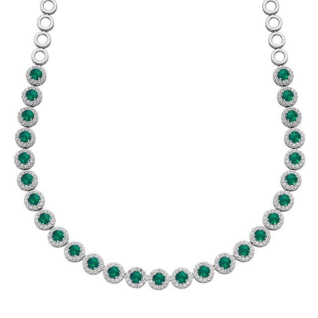 Lab Created Round Cut Sapphire Necklace in Sterling Silver