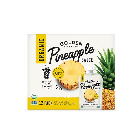 Golden Farms Organic Pineapple Sauce, Unsweetened, 3.17 oz., 12 pk.