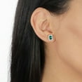 thumbnail image 5 of Emerald Cut Lab Created Gemstone & 0.11 CT. T.W. Diamond Stud Earrings in Sterling Silver, 5 of 5