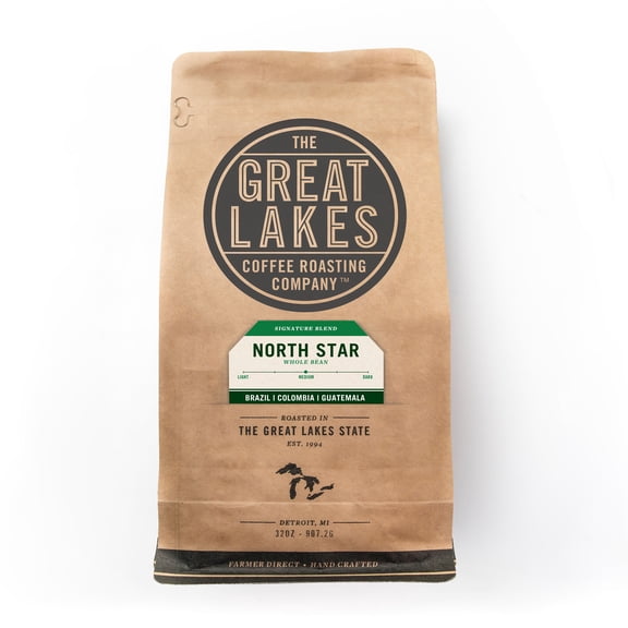 Great Lakes Medium Roast Whole Bean Coffee, North Star Blend, 32 oz.