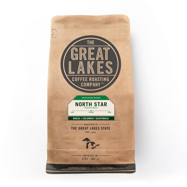 Great Lakes Medium Roast Whole Bean Coffee, North Star Blend, 32 oz.