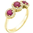 thumbnail image 2 of Round Cut 3 Stone Gemstone and 0.19 CT. T.W. Halo Diamond Ring in 14K Gold, 2 of 3