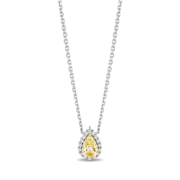 0.65 CT. TW Pear Cut Natural Yellow Halo Diamond Pendant in 18K Gold